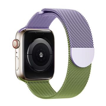 KALEBOL Milanese Watchband Apple Watch Series 10 46mm Stainless Steel Strap - Purple + Green