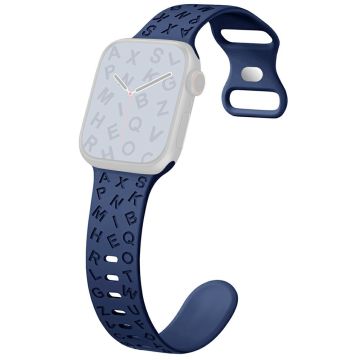 KALEBOL Silicone Band Apple Watch Series 10 46mm Alphabet Pattern Watch Strap - Midnight Blue