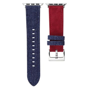 Splicing Color Watch Band Apple Watch Series 10 46mm Suede + Denim Strap - Blue + Red