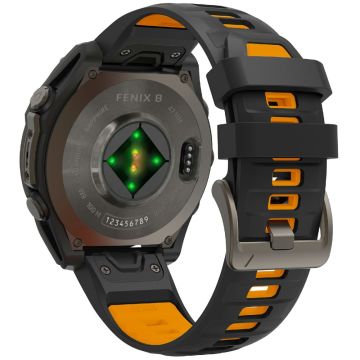 KALEBOL 26mm Dual Color Horlogebandje Garmin Fenix 7X Pro / 7X / 6X Pro / 6X Siliconen Polsband - Zwart+Oranje