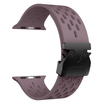 KALEBOL Watch Strap Apple Watch Series 10 46mm Hollow Silicone Band with Black Buckle - Purple