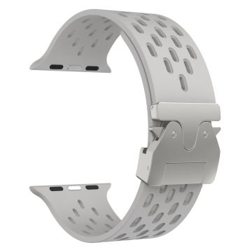 KALEBOL Silicone Band Apple Watch Series 10 46mm Hollow Strap with Silver Buckle - Grey