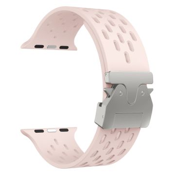 KALEBOL Silicone Band Apple Watch Series 10 46mm Hollow Strap with Silver Buckle - Pink