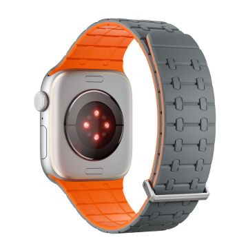 KALEBOL Magnetic Watch Band Apple Watch Series 10 46mm Silicone Strap - Grey + Orange