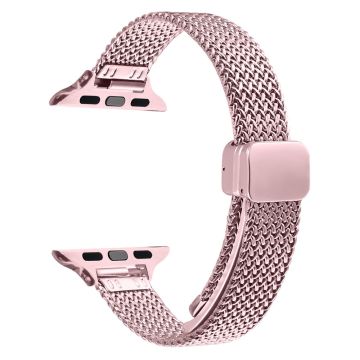 Milanese Watch Band Apple Watch Series 10 46mm Herringbone Stainless Steel Strap - Rose Pink