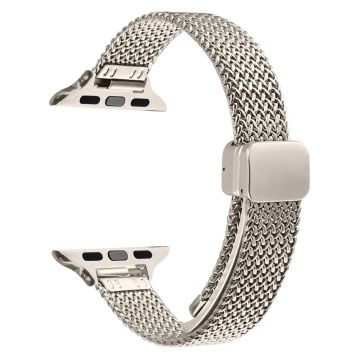 Milanese Watch Band Apple Watch Series 10 46mm Herringbone Stainless Steel Strap - Starlight