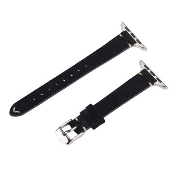 Watch Band Apple Watch Series 10 46mm Genuine Cow Leather Simple Matte Strap - Black