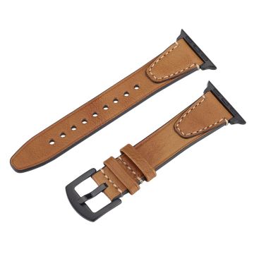Watch Band Apple Watch Series 10 46mm U-Shaped Design Genuine Cow Leather Strap - Light Brown