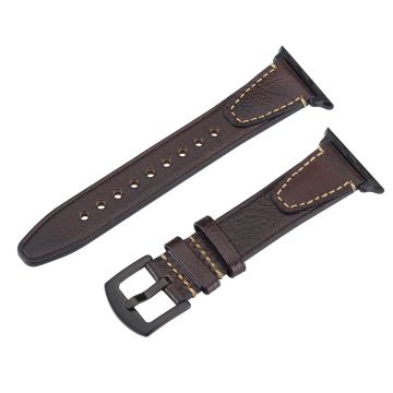 Watch Band Apple Watch Series 10 46mm U-Shaped Design Genuine Cow Leather Strap - Coffee