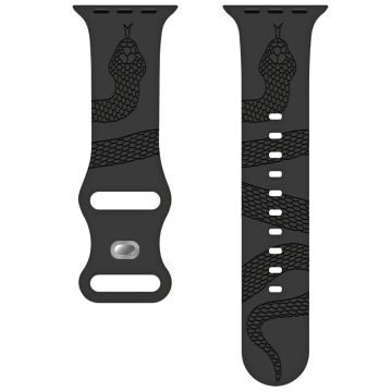 Siliconen horlogebandje Apple Watch Series 10 46 mm 42 m Slangenpatroon met gravure - Grijs / Zwart