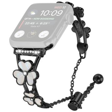 Watchband Apple Watch Series 10 46mm Heart Clover Zinc Alloy Metal Strap - Black
