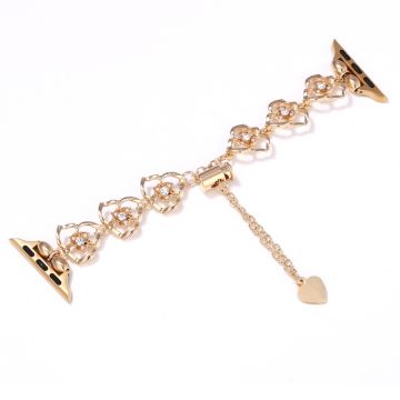 Floral Decor Strap Apple Watch Series 10 46mm Metal Watch Band - Gold