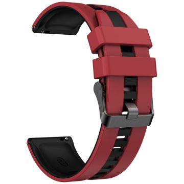 KALEBOL 20mm Dubbel Kleur Siliconen Bandje Samsung Galaxy Watch6 Classic 47mm / 43mm / Huawei Watch GT 3 Pro 43mm Horlogebandje - Donkerrood+Zwart