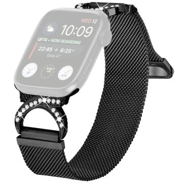 Watch Band Apple Watch Series 49mm - 45mm - 44mm - 42mm Milanese Metal Strap Rhinestone Decor - Black