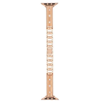 Bracelet Strap Apple Watch Series 49mm - 45mm - 44mm - 42mm Rhinestone Decor Stainless Steel Watch Band - Rose Gold
