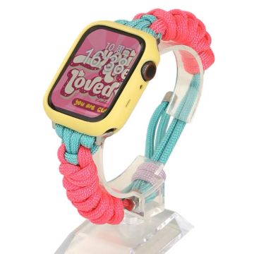 Nylon Gevlochten Knoop bandje - Roze+Groen Voor 42Mm/44Mm Apple Watch