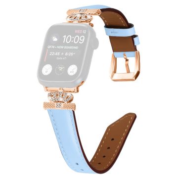 Strass Apple Watch Universele 49mm/45mm/42mm geklede horlogeband met roségouden gesp - Blauw