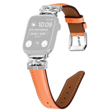 Apple Watch Universeel 49mm/45mm/42mm Horlogebandje met Zilveren Gesp - Oranje