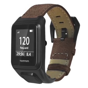 TomTom Runner 3 / Adventurer Echt koe lederen armband galvaniseren gesp horlogebandje met horlogekast - Koffie