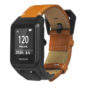 TomTom Runner 3 / Adventurer Echt koeie lederen armband galvaniseren gesp horlogeband met horlogekast - Bruin