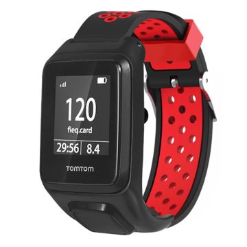 TomTom Runner 3 / Adventurer Flexibele Band Dual Color Ademend Horlogebandje met Etui - Zwart+Rood