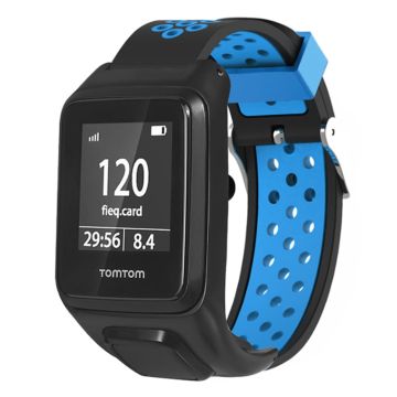 TomTom Runner 3 / Adventurer Flexibele Band Dual Color Ademend Horlogebandje met Etui - Zwart+Blauw