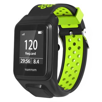 TomTom Runner 3 / Adventurer Flexibele Band Dual Color Ademend Horlogebandje met Etui - Zwart+Groen