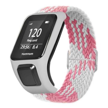 TomTom Runner 2 / 3 / Spark / Adventurer horlogeband Gevlochten Verstelbaar Nylon Lusbandje met Etui - Roze+Wit