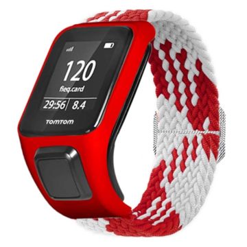 TomTom Runner 2 / 3 / Spark / Adventurer horlogeband Gevlochten Verstelbaar Nylon Lusbandje met Etui - Rood+Wit