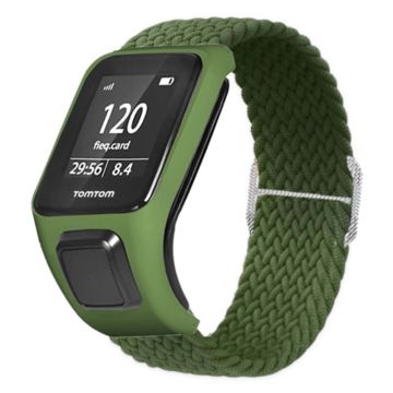 TomTom Runner 2 / 3 / Spark / Adventurer horlogeband Gevlochten Verstelbaar Nylon Lusband met Etui - Legergroen