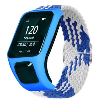 TomTom Runner 2 / 3 / Spark / Adventurer horlogeband Gevlochten Verstelbaar Nylon Lusbandje met Etui - Blauw+Wit