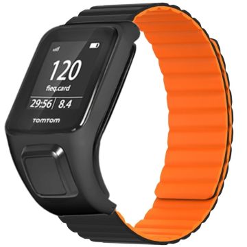 TomTom Runner 2 / 3 / Spark / Adventurer horlogeband Flexibele magnetische band met hoesje - Zwart+Oranje