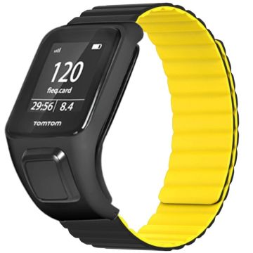 TomTom Runner 2 / 3 / Spark / Adventurer horlogeband Flexibele magnetische band met hoesje - Zwart + Geel