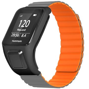 TomTom Runner 2 / 3 / Spark / Adventurer horlogeband Flexibel magnetisch bandje met hoesje - Grijs+Oranje