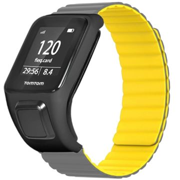 TomTom Runner 2 / 3 / Spark / Adventurer horlogeband Flexibel magnetisch bandje met hoesje - Grijs+Geel