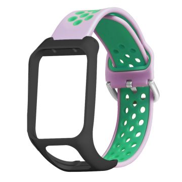 TomTom Runner 3 / 2 / Adventurer Flexibel Horlogebandje Dubbele Kleur Ademende Gaten Polsband met Etui - Roze+Teal Groen