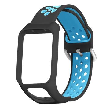 TomTom Runner 3 / 2 / Adventurer Flexibel Horlogebandje Dubbele Kleur Ademende Gaten Polsband met Etui - Zwart+Blauw