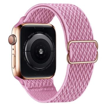 Apple Watch Series 49mm - 45mm - 44mm - 42mm Universele Horlogeband Elastisch Nylon Bandje - Roze