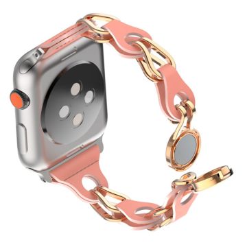 Apple Watch Series 49mm - 45mm - 44mm - 42mm Universele Magnetische Ketting Stijl Horlogeband - Walnoot Rood