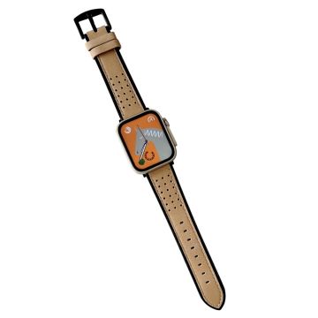 Apple Watch Series 49mm - 45mm - 44mm - 42mm Universele Top Layer Cowhide Horlogeband - Lichtgeel