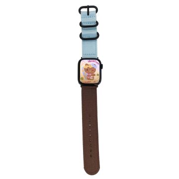 Apple Watch 49mm / 45mm / 44mm / 42mm Horlogebandje met Ronde Gesp - Blauw+Tan