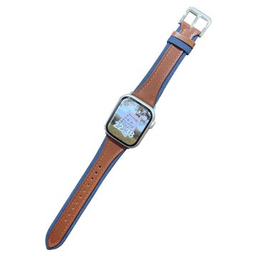 Apple Watch 49mm / 45mm / 44mm / 42mm Horlogebandje - Roodbruin / Donker Denimblauw