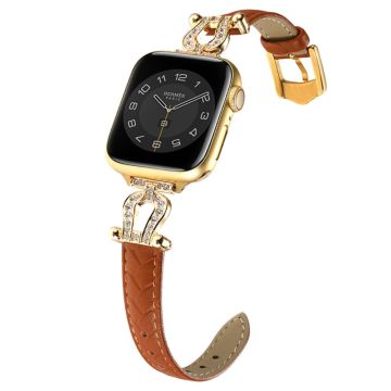 Apple Watch 49mm / 45mm / 44mm / 42mm Leren Bandje - Lichtbruin / Gouden Gesp