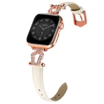 Apple Watch 49mm / 45mm / 44mm / 42mm Leren Bandje - Beige / Roségouden Gesp