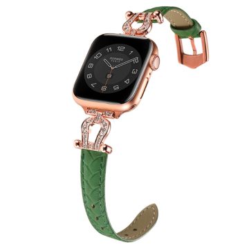 Apple Watch 49mm / 45mm / 44mm / 42mm Leren Bandje - Groen / Roségoud Gesp