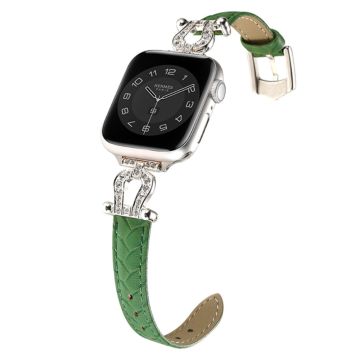 Apple Watch 49mm / 45mm / 44mm / 42mm Leren Bandje - Groen / Zilveren Gesp