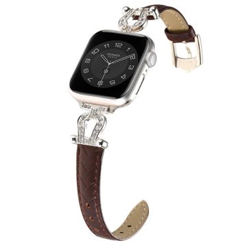 Apple Watch 49mm / 45mm / 44mm / 42mm Leren Bandje - Donkere Koffie / Zilveren Gesp