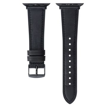 Apple Watch 49mm / 45mm / 44mm / 42mm Bandje van echt koeienleer - Zwart 1