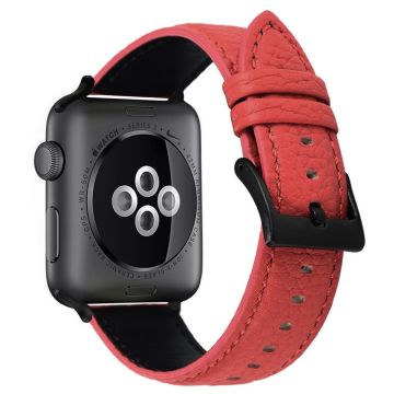 Apple Watch 49mm / 45mm / 44mm / 42mm Echt Koeie Leren Horlogebandje - Rood