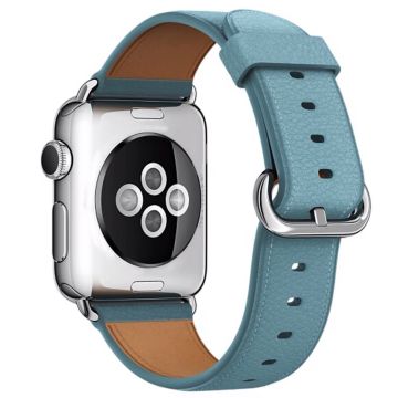 Apple Watch 49mm / 45mm / 44mm / 42mm Echt Koe Leren Horlogebandje - Hemelsblauw